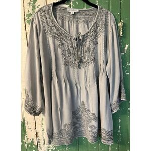 Solitaire Gray Embroidered Women's Top 3X